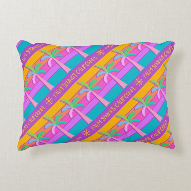 Palm Springs Sunset Stripes Colourful Palm Trees  Decorative Cushion (Front)