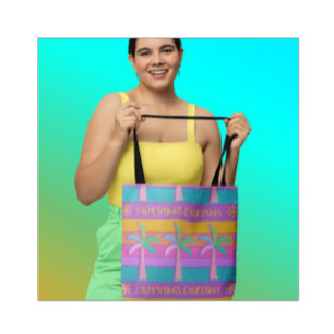 Palm Springs Sunset Stripes Colourful Palm Trees  Tote Bag