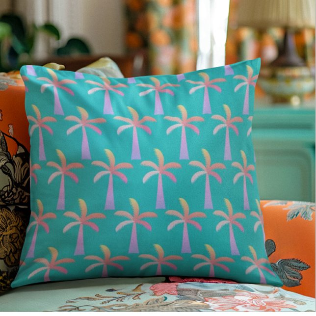  Palm Springs Turquoise Blue Tropical Palm Tree Cushion (Creator Uploaded)