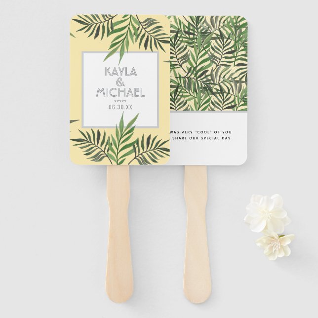 Palm Springs Wedding Favour Hand Fan (Front and Back)