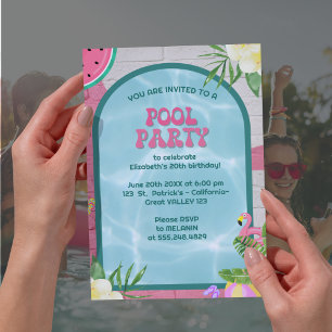 Palm Summer Blue  Blue Adult Pool Party Invitation