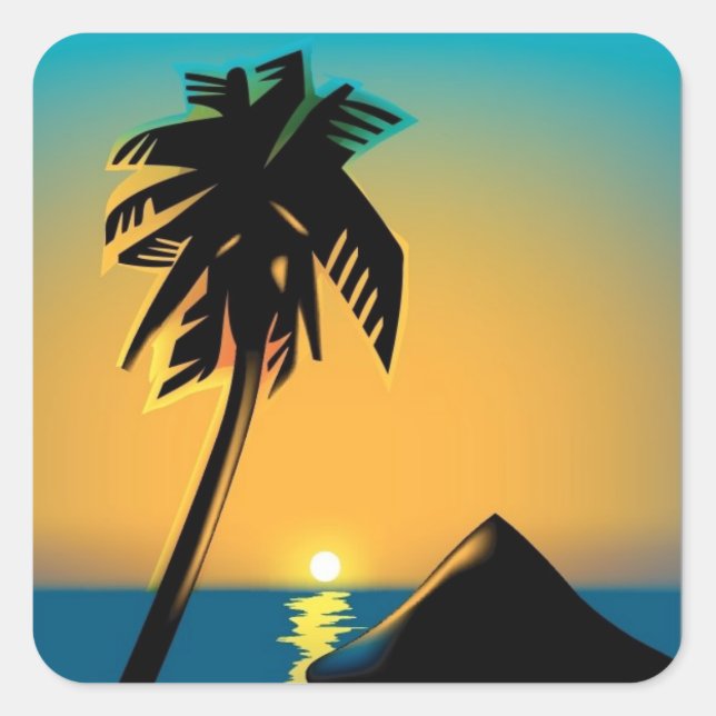 Palm Sunset Square Sticker (Front)