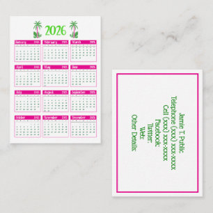 Palm Tree 2026 Calendar DIY Colors Hot Pink Green Business Card