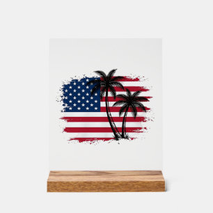 Palm Tree American Flag Patriotic Beach Vector Art Acrylic Sign