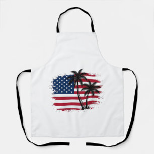 Palm Tree American Flag Patriotic Beach Vector Art Apron