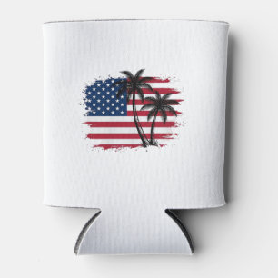 Palm Tree American Flag Patriotic Beach Vector Art Can Cooler