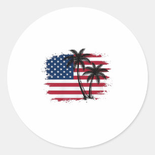 Palm Tree American Flag Patriotic Beach Vector Art Classic Round Sticker
