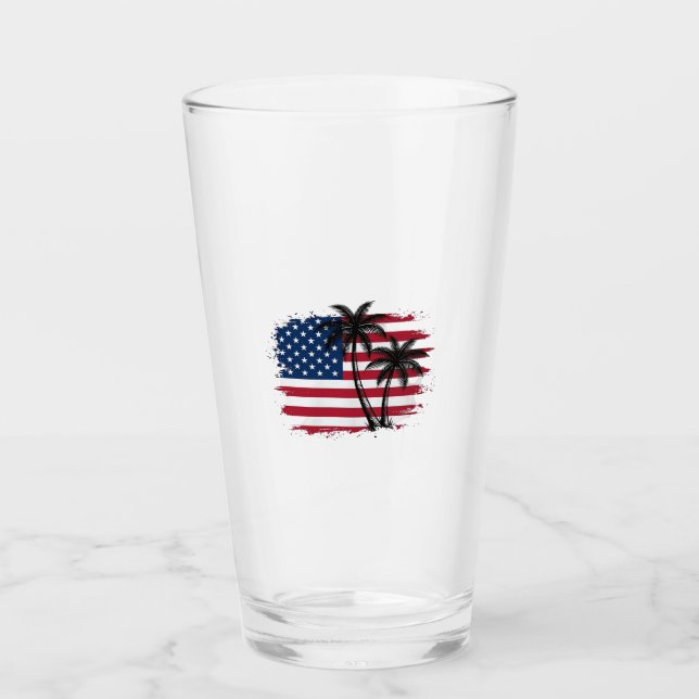 Palm Tree American Flag Patriotic Beach Vector Art Glass (Front)