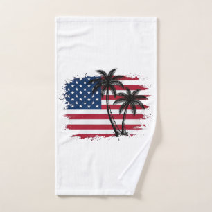 Palm Tree American Flag Patriotic Beach Vector Art Hand Towel