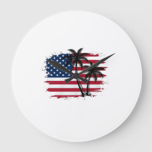 Palm Tree American Flag Patriotic Beach Vector Art Large Clock