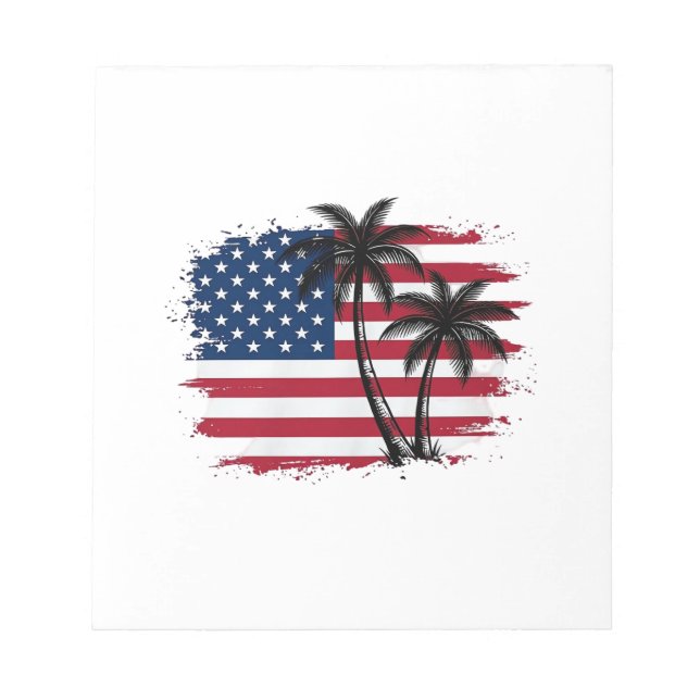 Palm Tree American Flag Patriotic Beach Vector Art Notepad (Front)