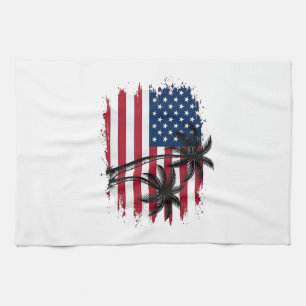 Palm Tree American Flag Patriotic Beach Vector Art Tea Towel