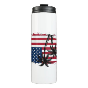 Palm Tree American Flag Patriotic Beach Vector Art Thermal Tumbler