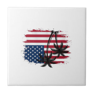 Palm Tree American Flag Patriotic Beach Vector Art Tile