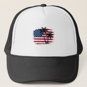 Palm Tree American Flag Patriotic Beach Vector Art Trucker Hat