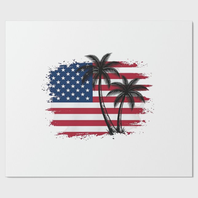 Palm Tree American Flag Patriotic Beach Vector Art Wrapping Paper (Flat)