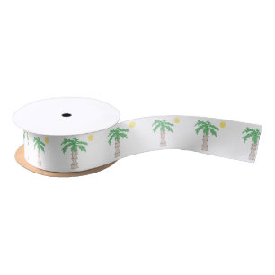 Palm Tree and Beach Sun Fun Island Cartoon Satin Ribbon