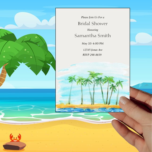 Palm Tree and Beach Wedding Bridal Shower Invitation (Creator Uploaded)
