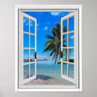Palm Tree and Ocean Artificial Window View