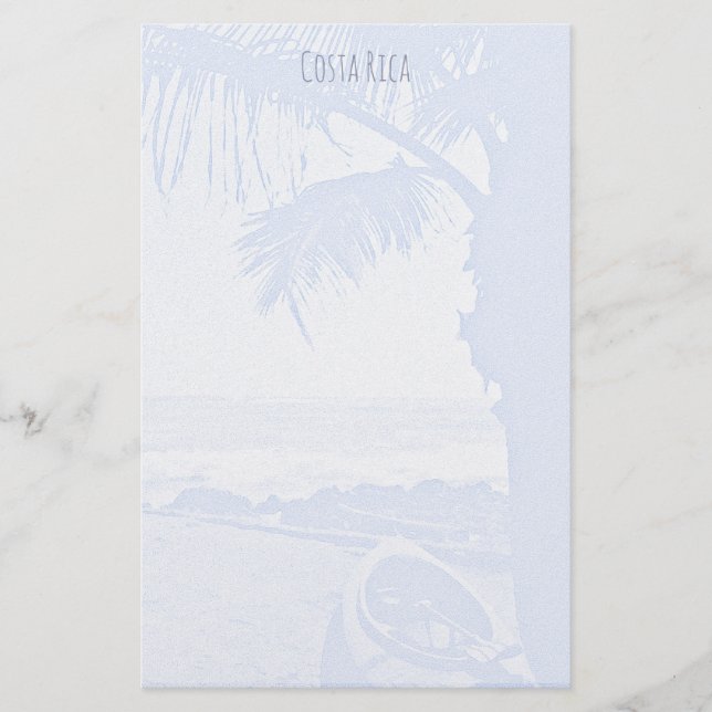 Palm Tree and Ocean Pale Blue Scene Stationery (Front)