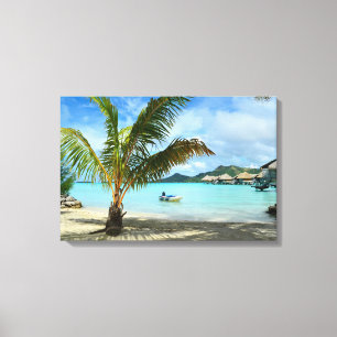Palm tree and overwater resort canvas