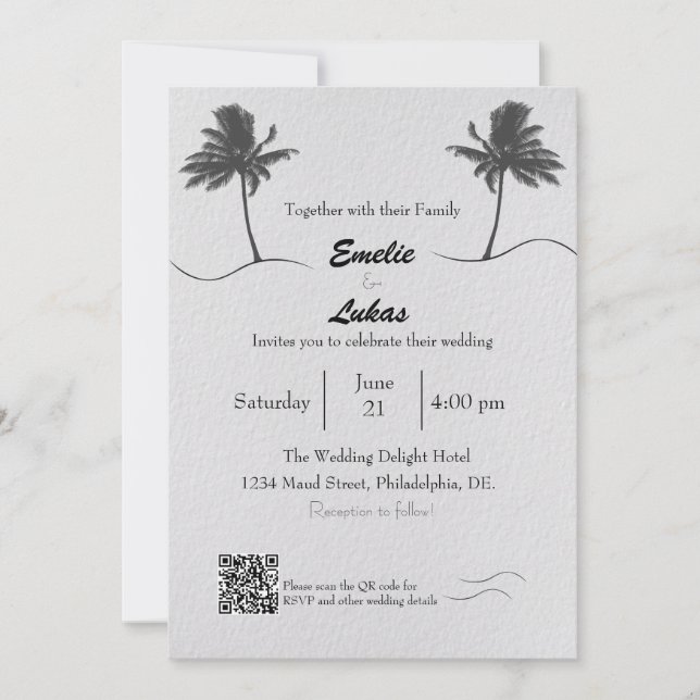 Palm Tree and Seashells Arch Photo Wedding  Invitation (Front)