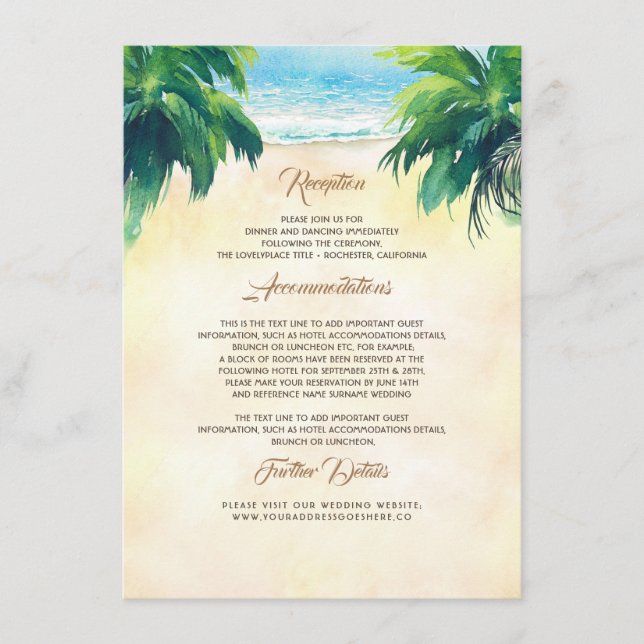 Palm Tree and Seaside Wedding Details Enclosure Card (Front)