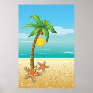 Palm tree and sun tropical scenery print/poster poster