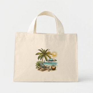 Palm tree and the beach mini tote bag