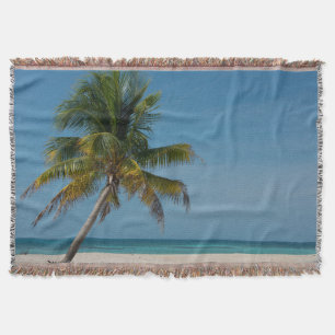 Palm tree and white sand beach 2 throw blanket