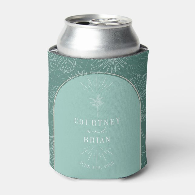 Palm Tree Aqua Beach Wedding  Can Cooler (Can Front)
