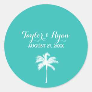 Palm Tree Aqua Envelope Seal Sticker