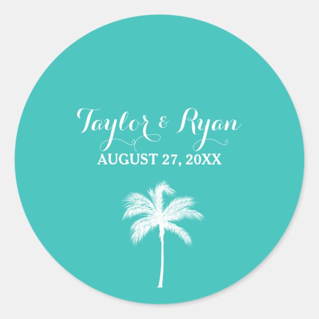 Palm Tree Aqua Envelope Seal Sticker (Front)