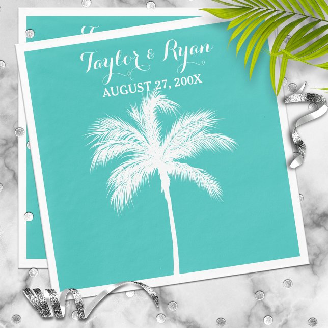 Palm Tree Aqua Wedding Paper Napkins (Creator Uploaded)