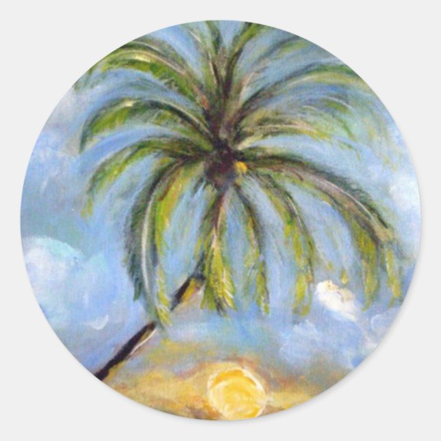 Palm Tree Artwork Classic Round Sticker (Front)