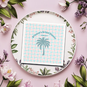 Palm Tree Azure Pink Checkered Bridal Shower Napkin