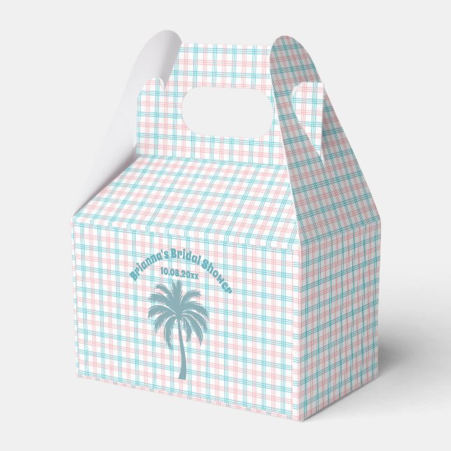 Palm Tree Azure Pink Chequered Bridal Shower Favour Box (Front Side)