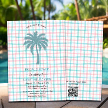 Palm Tree Azure Pink Chequered QR Code Bridal