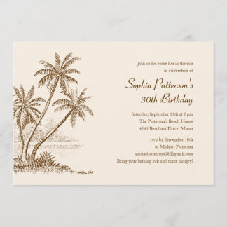 Palm Tree Beach Birthday Party Invitations