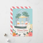 Palm Tree Beach Chairs Snow Globe Christmas Holiday Card<br><div class="desc">This cute Christmas holiday card features a snow globe with beach chairs,  umbrella,  cocktails and palm trees. The reverse side features a white background with pink diagonal stripes. Personalise it for your needs. You can find matching products at my store.</div>