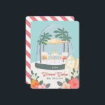 Palm Tree Beach Chairs Snow Globe Christmas Holiday Card<br><div class="desc">This cute Christmas holiday card features a snow globe with beach chairs,  umbrella,  cocktails and palm trees. The reverse side features a white background with pink diagonal stripes. Personalise it for your needs. You can find matching products at my store.</div>