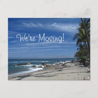 Palm Tree Beach; Change of Address Announcement Postcard