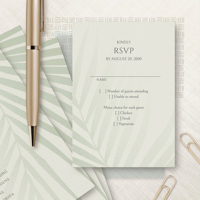 Palm Tree Beach Coastal Destination Wedding RSVP Card (Creator Uploaded)