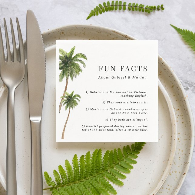 Palm Tree Beach Destination 5 Fun Facts Wedding Napkin (Creator Uploaded)
