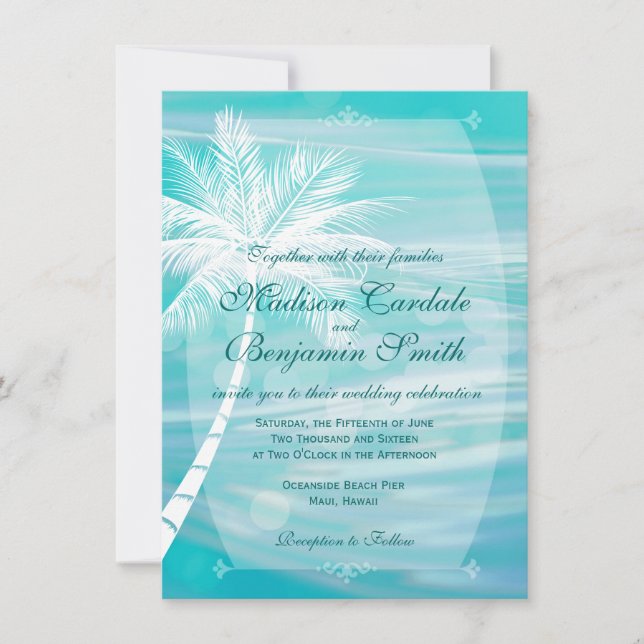 Palm Tree Beach Destination Wedding Invitations (Front)