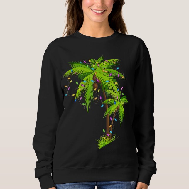 Palm Tree Beach Funny Tropical Xmas Christmas Ligh Sweatshirt (Front)