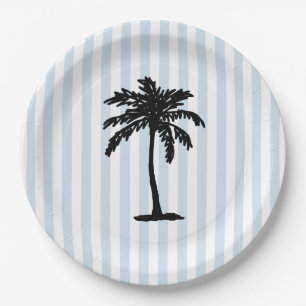 Palm Tree Beach Nautical Stripe Paper Plate