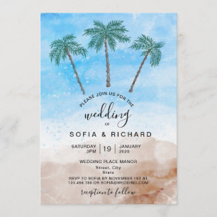 Palm tree beach ocean island tropical invitation