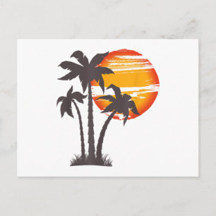 Palm Tree Beach Ocean Summer Vacation Sunset Parad Holiday Postcard