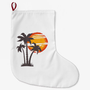 Palm Tree Beach Ocean Summer Vacation Sunset Parad Large Christmas Stocking